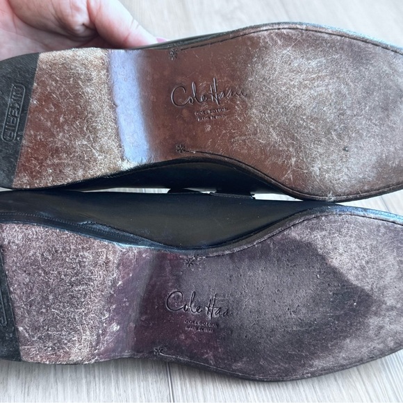 Cole Haan Black Leather Slip-On Shoes with Silver Detailing - Picture 5 of 6